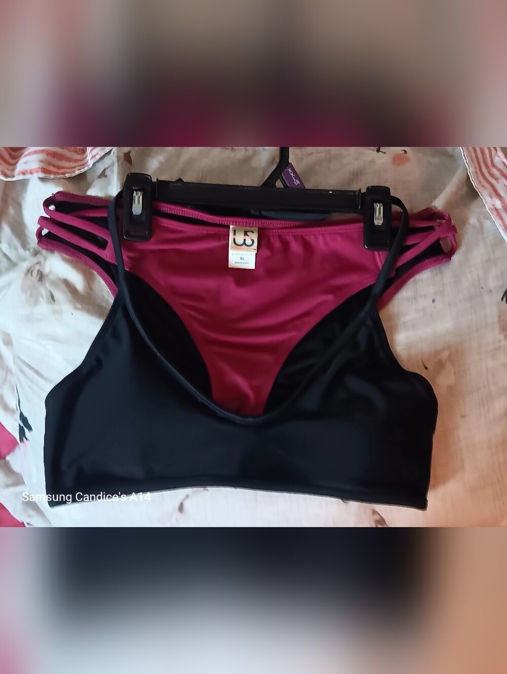 Strappy Two-Tone Sports Bralette & Bikini Set - Black & Magenta READ DESCRIPTION